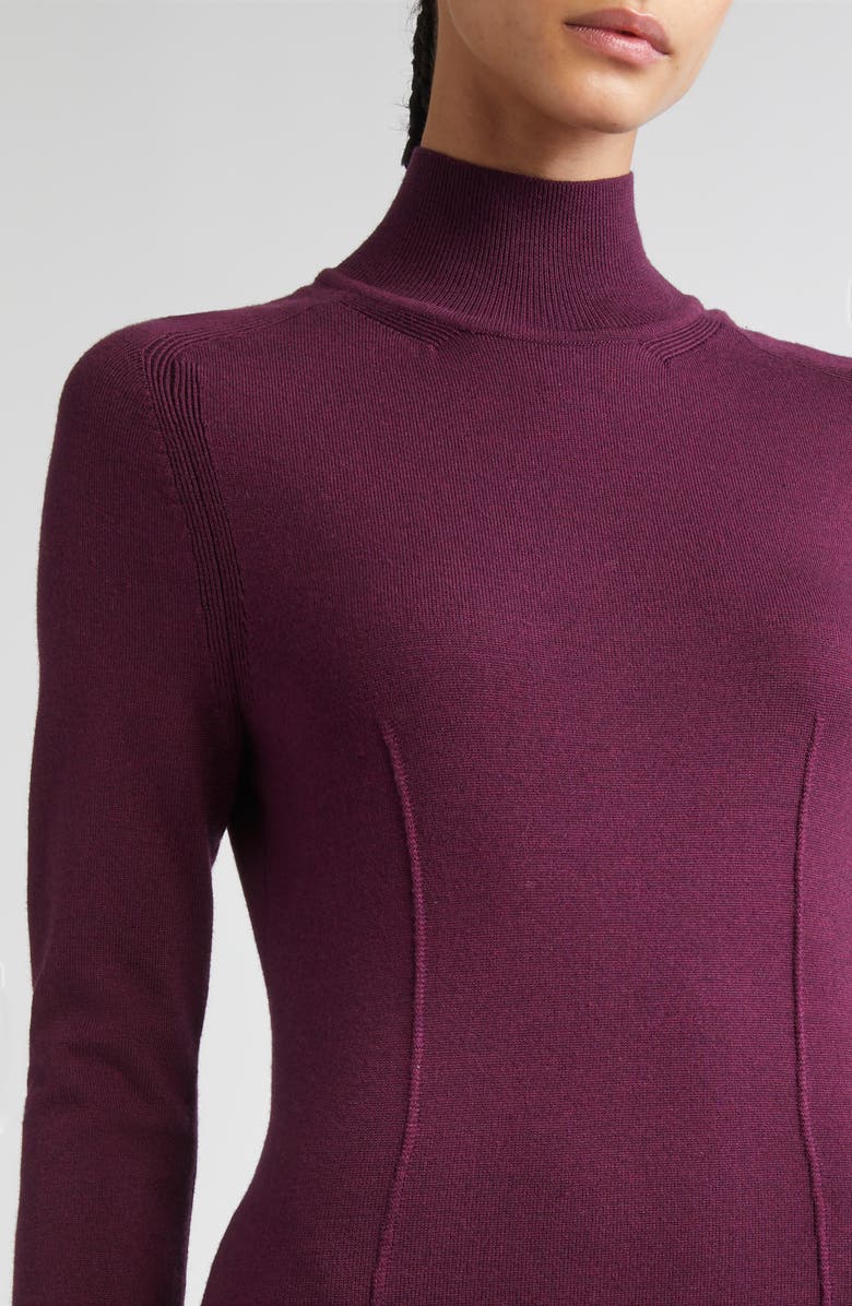 Carolina Herrera Long Sleeve Mock Neck Sweater Dress, Alternate, color, Eggplant
