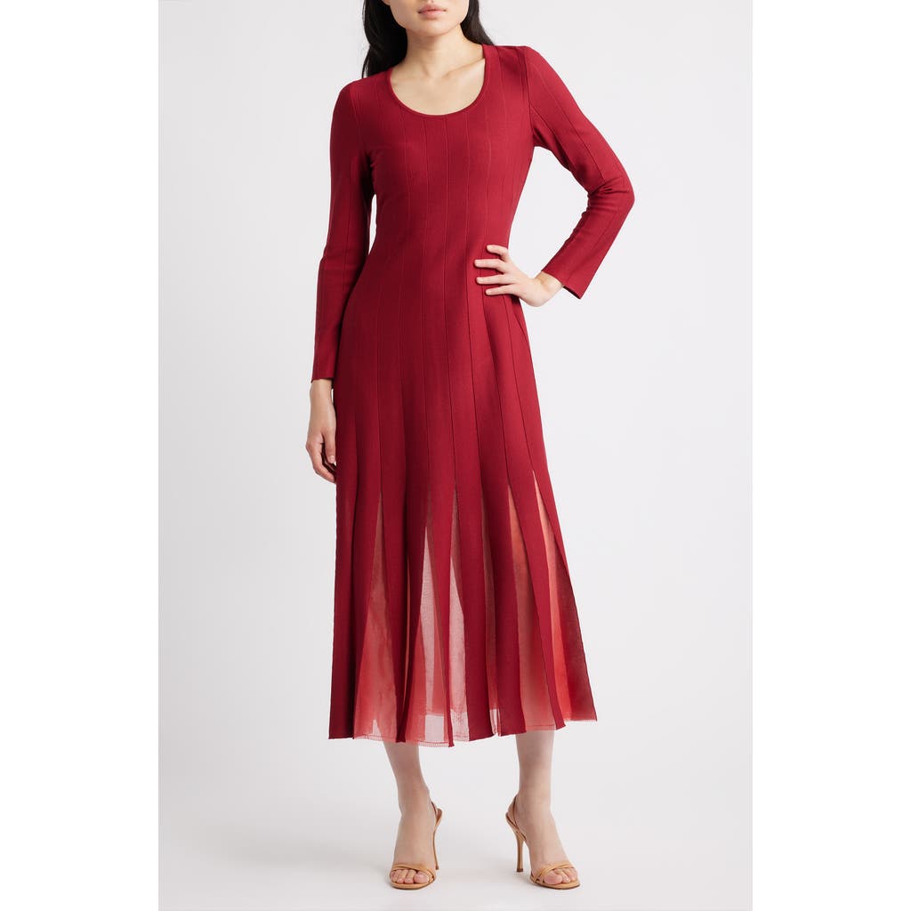 Misook Fit & Flare Long Sleeve Dress In Red