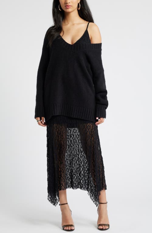 Open Edit Lace Midi Dress In Black