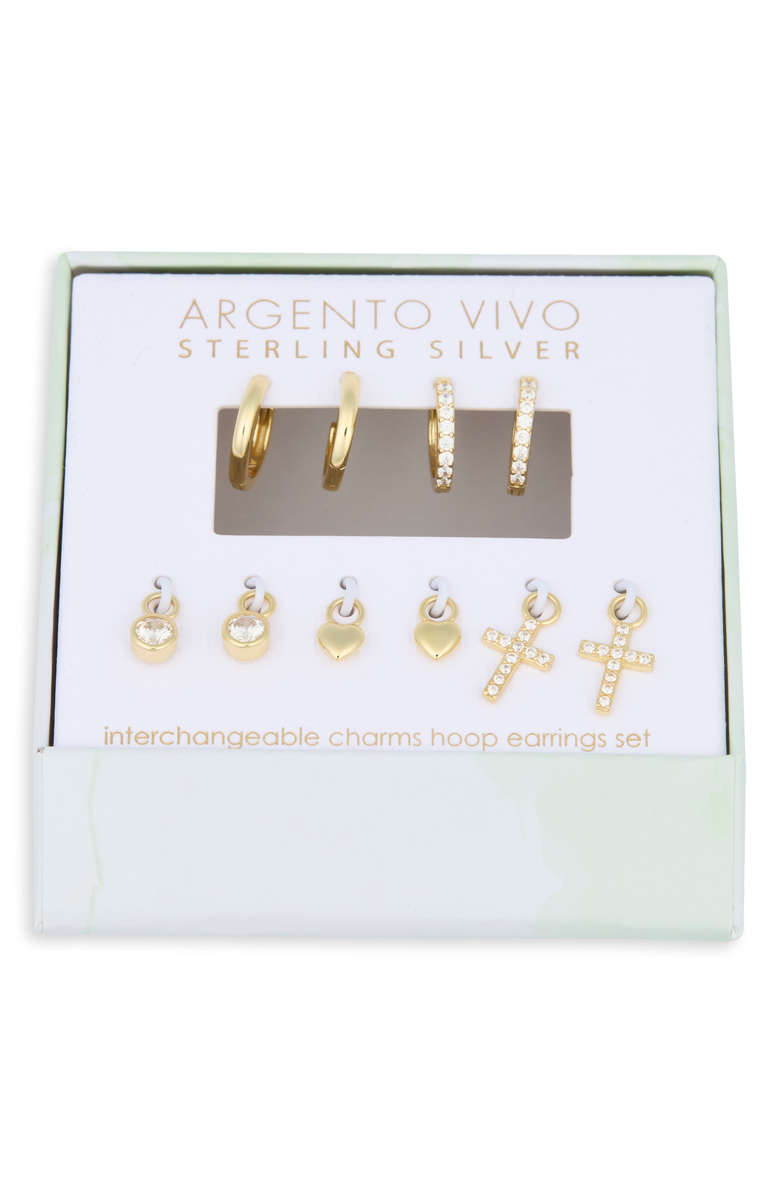 Argento Vivo Sterling Silver Mixed CZ Charms & 2-Pack Huggie Hoop Earrings
