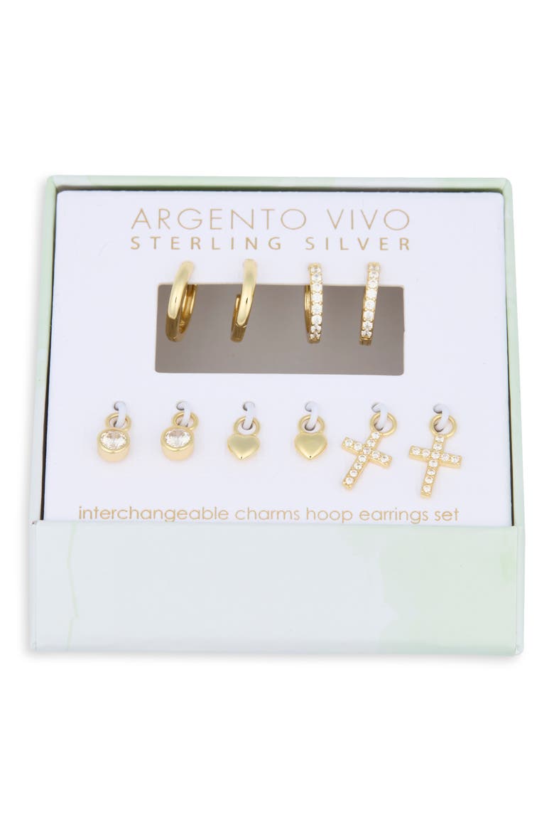 Mixed CZ Charms & 2-Pack Huggie Hoop Earrings, Main, color, GOLD