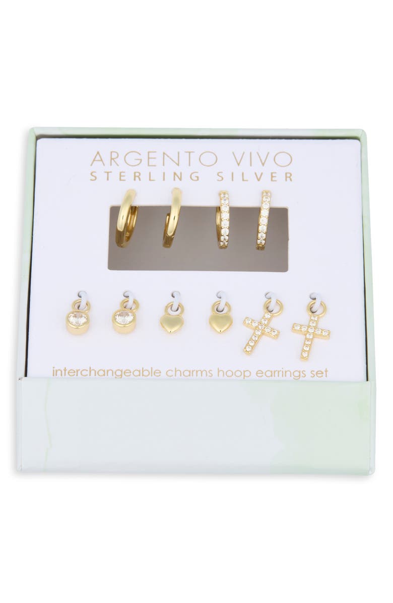 Argento Vivo Sterling Silver Mixed CZ Charms & 2-Pack Huggie Hoop Earrings, Main, color, Gold
