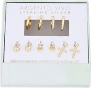 Argento Vivo Sterling Silver Mixed CZ Charms & 2-Pack Huggie Hoop Earrings