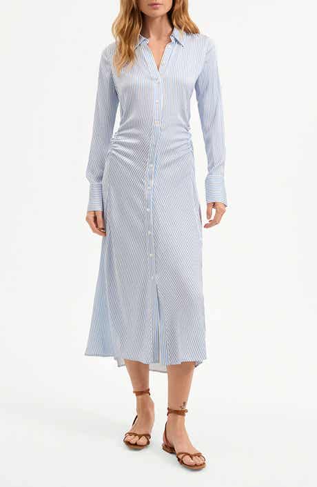 Veronica Beard Lex Stripe Long Sleeve Silk Blend Shirtdress