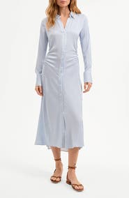 Veronica Beard Lex Stripe Long Sleeve Silk Blend Shirtdress
