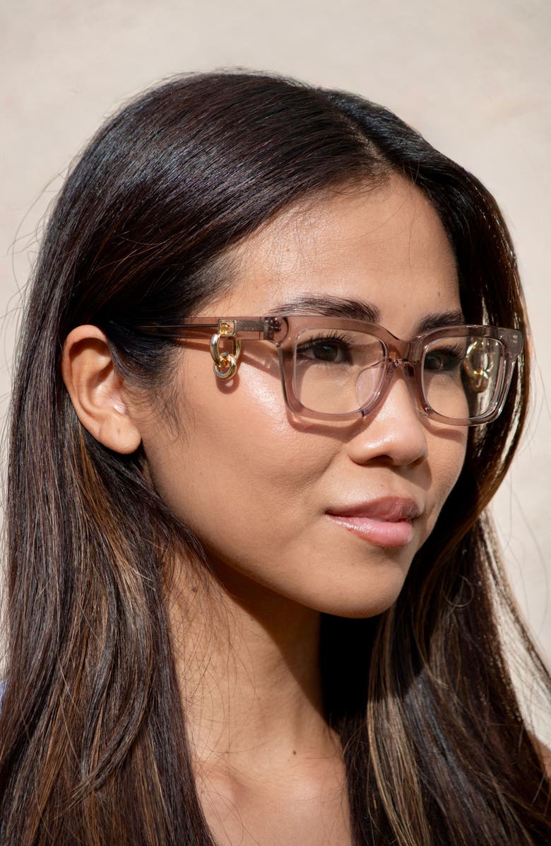 Mohala Eyewear Hapuna 52mm Low Nose Bridge Wide Width Square Optical Glasses, Alternate, color, Shell / Clear Lenses