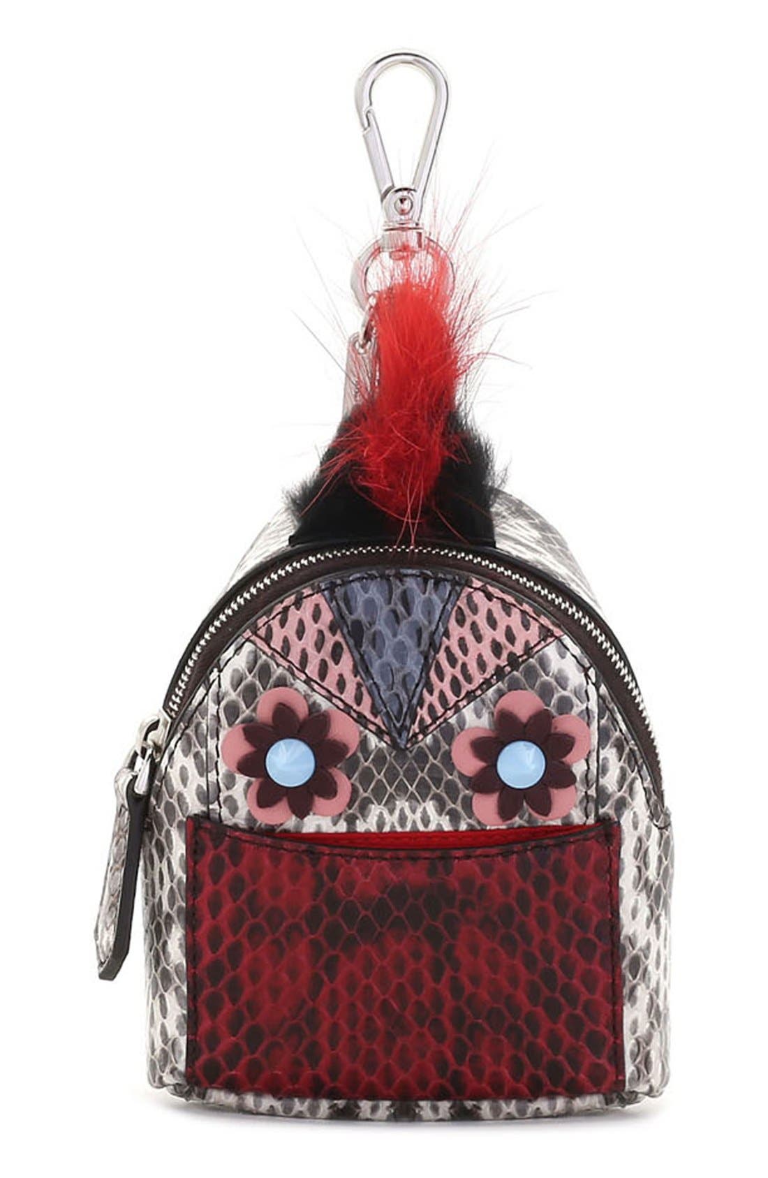 'Monster' Genuine Snakeskin with Genuine Fox Fur Trim Bag Charm, Main, color, NATURAL/RIBBES/ MULTI