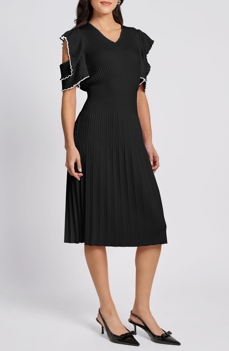 Ming Wang Ruffle Rib Midi Dress, Alternate, color, 