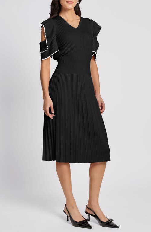 Ming Wang Ruffle Rib Midi Dress