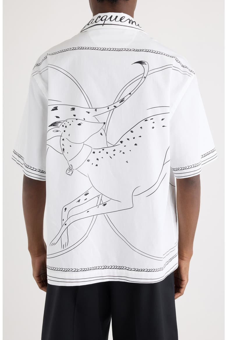 La Chemise Jean Dog Print Camp Shirt, Alternate, color, PRINT DOG WHITE/ BLACK