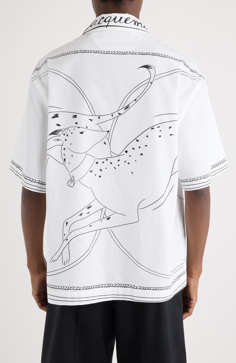 Jacquemus La Chemise Jean Dog Print Camp Shirt, Alternate, color, Print Dog White/ Black