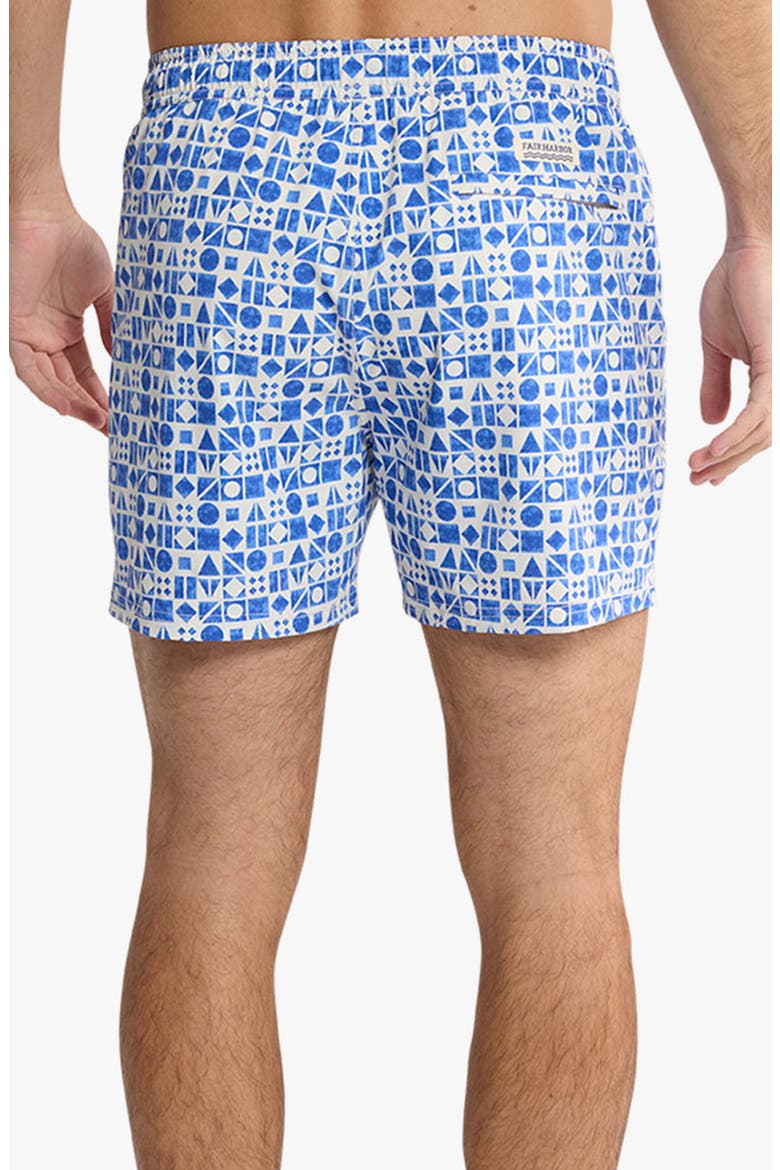 Bungalow Tile Print Water Repellent Swim Trunks, Alternate, color, AZURE GEO