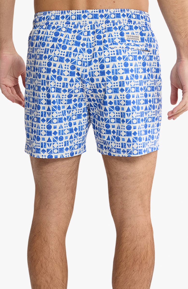 Fair Harbor Bungalow Tile Print Water Repellent Swim Trunks, Alternate, color, Azure Geo