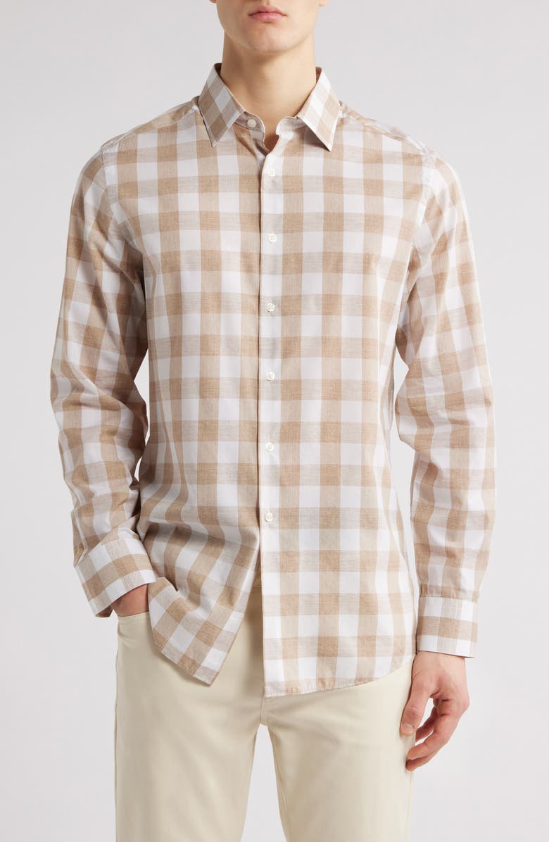 Scott Barber Riviera Buffalo Check Cotton Blend Poplin Button-Up Shirt, Main, color, 
