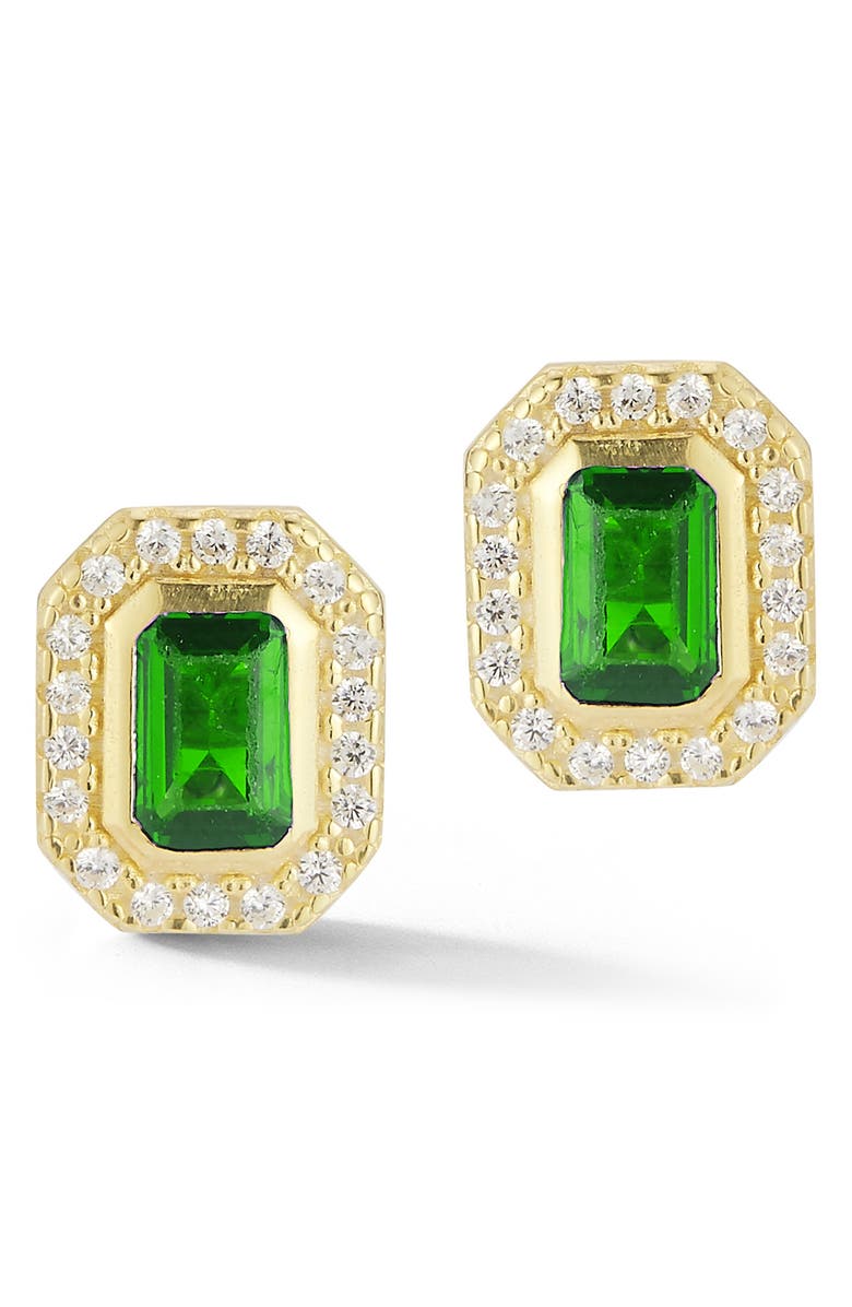 GLAZE JEWELRY Cubic Zirconia Cluster Stud Earrings, Alternate, color, Gold/ Green