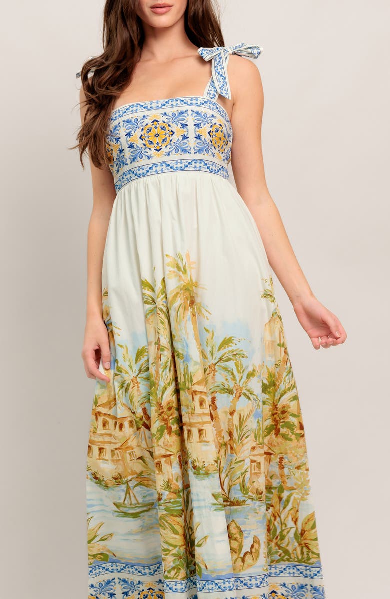 FLYING TOMATO Square Neck Bow Tie Strap Maxi Dress, Alternate, color, Ivory