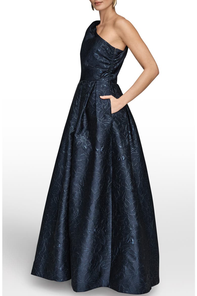 Metallic One-Shoulder Gown, Alternate, color, NIGHTFALL