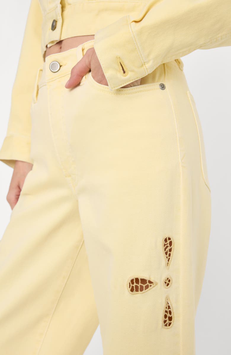 Good American Good Waist Embroidered Palazzo Jeans, Alternate, color, Anise Yellow