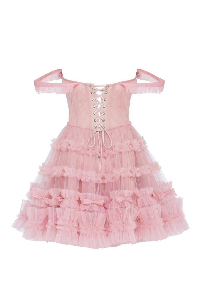 Fitted Tulle Mini Dress With Ruffles for Special Occasions, Alternate, color, Misty Rose