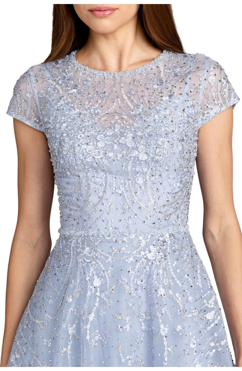 Mac Duggal Women's Embellished High Neck Cap Sleeve A Line Dress, Alternate, color, Powder Blue