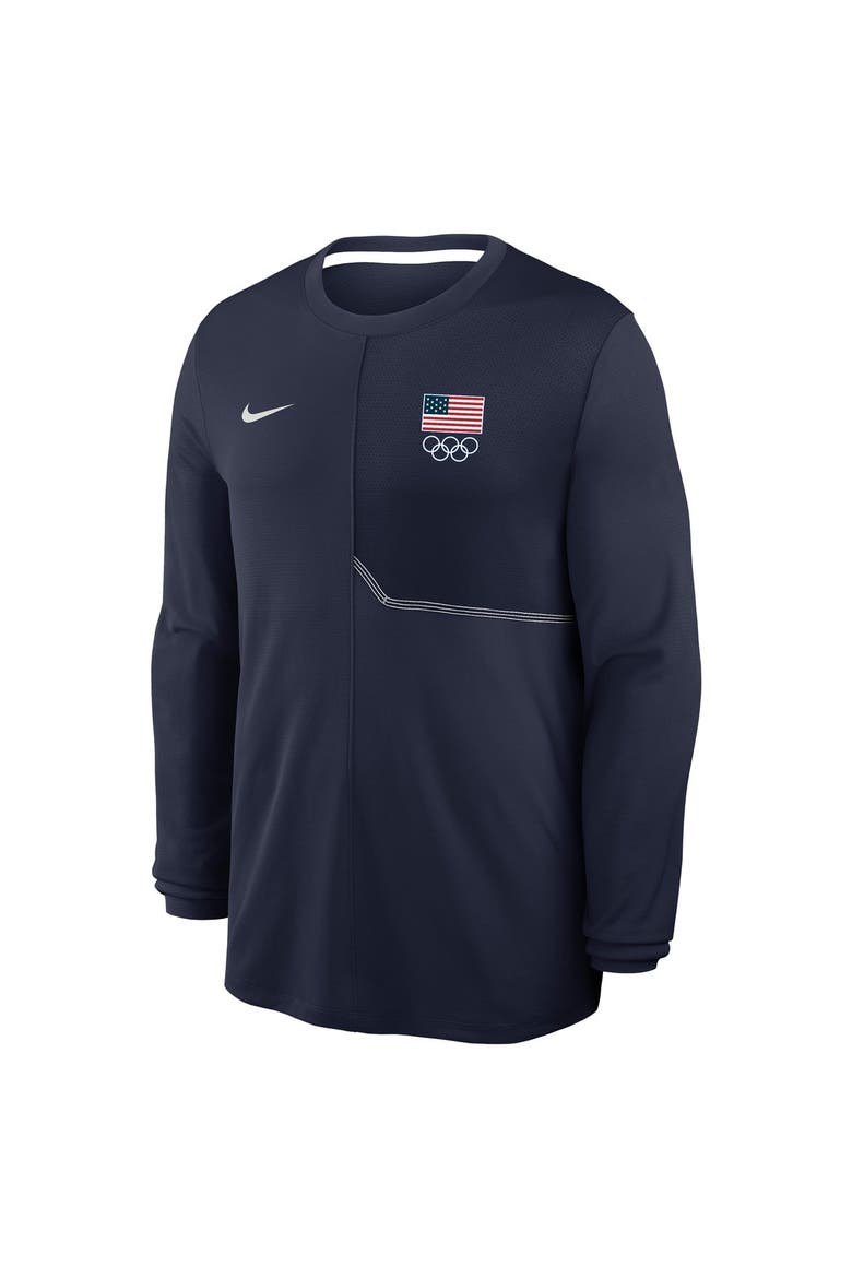 Men's Nike  Navy Team USA Coaches UV Dri-FIT Long Sleeve Shirt, Main, color, Navy