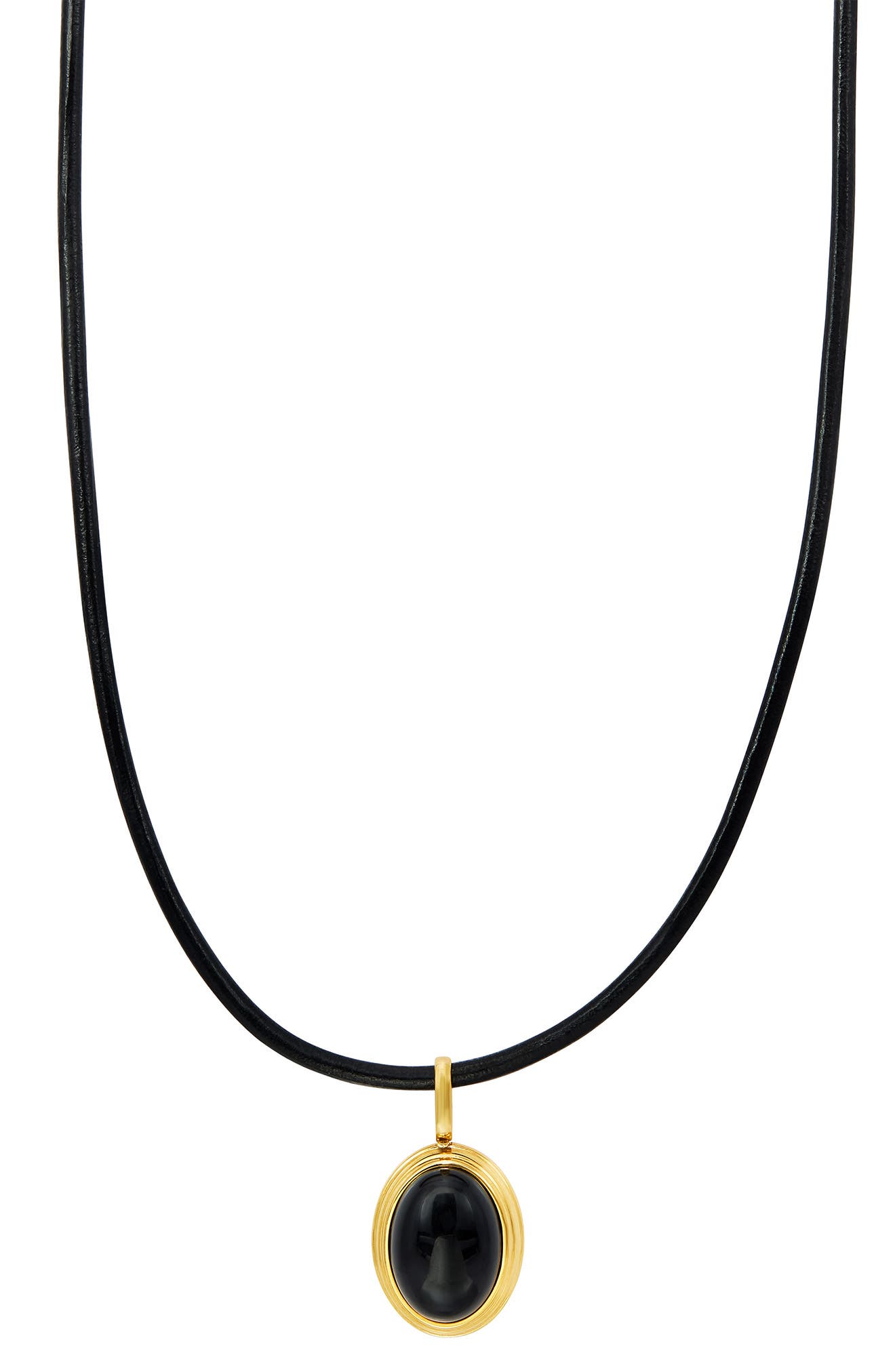 Black Onyx Leather Pendant Necklace