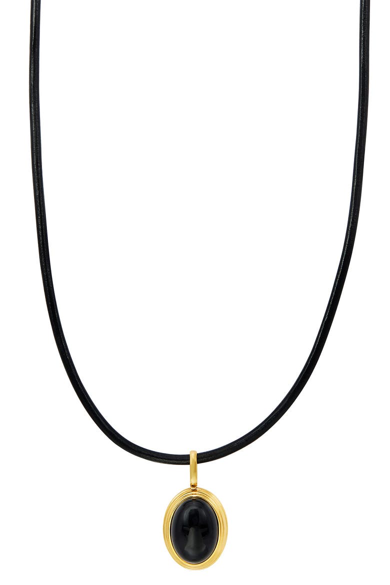 Black Onyx Leather Pendant Necklace, Main, color, BLACK