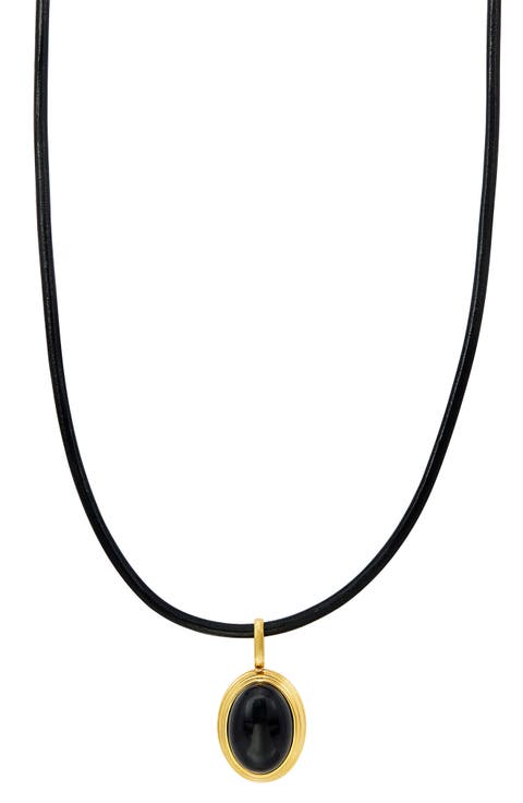Black Onyx Leather Pendant Necklace