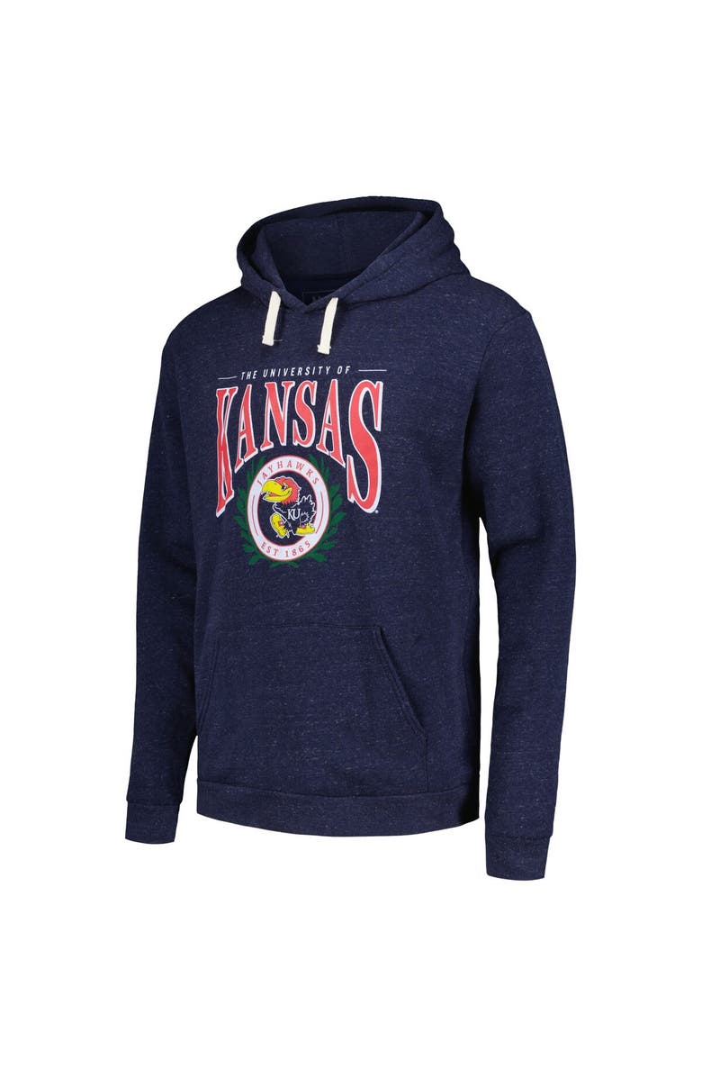 HOMEFIELD Men's Homefield Navy Kansas Jayhawks Tri-Blend Pullover Hoodie, Alternate, color, Navy