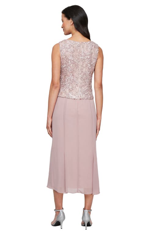 Alex Evenings Mixed Media Sequin Soutache Lace Cocktail Dress With Jacket In Mauve