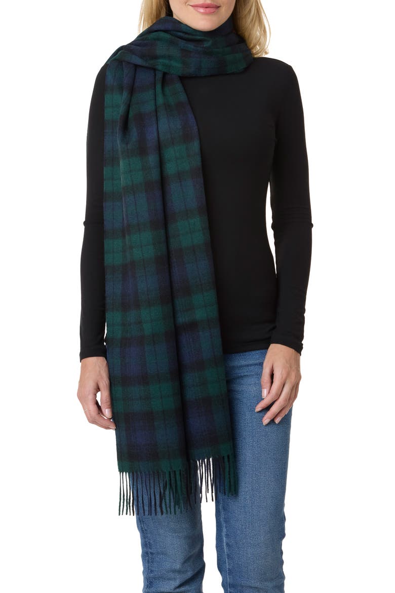 Wool & Cashmere Black Watch Wrap, Alternate, color, BLACK NAVY
