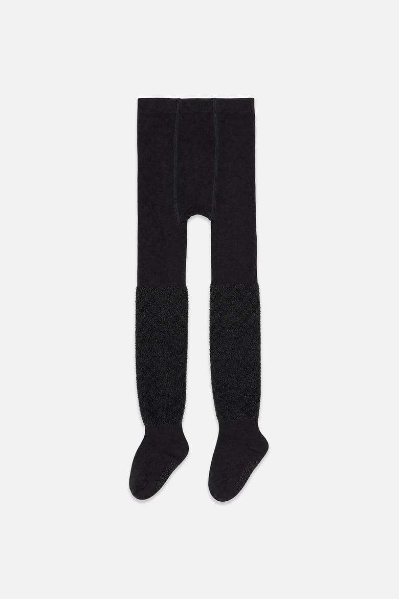 Knit Smooth Upper Fur Texture Tights, Alternate, color, Black