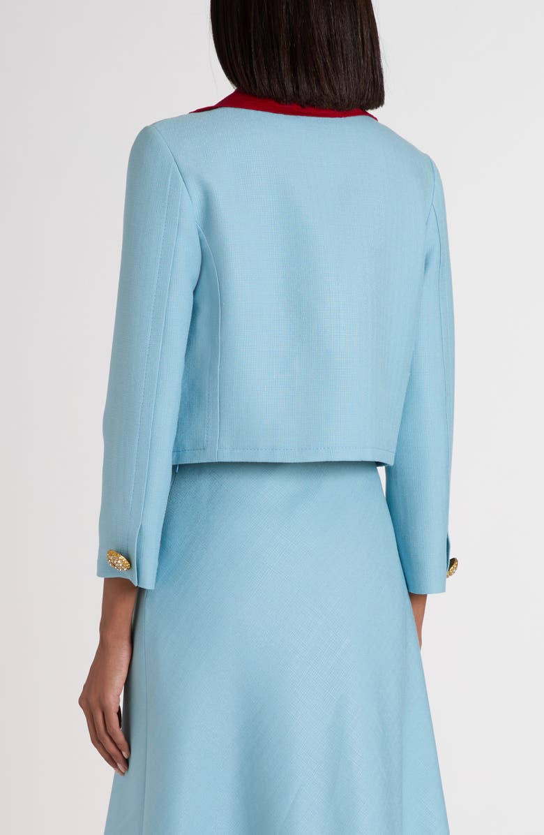 Valentino Garavani Crystal Button Crop Canvas Jacket, Alternate, color, Grey/ Blue