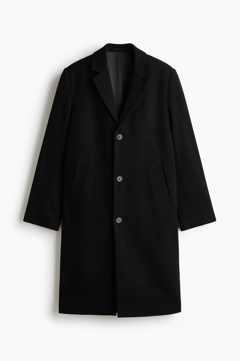 Single-breasted Wool-blend Coat, Alternate, color, Black