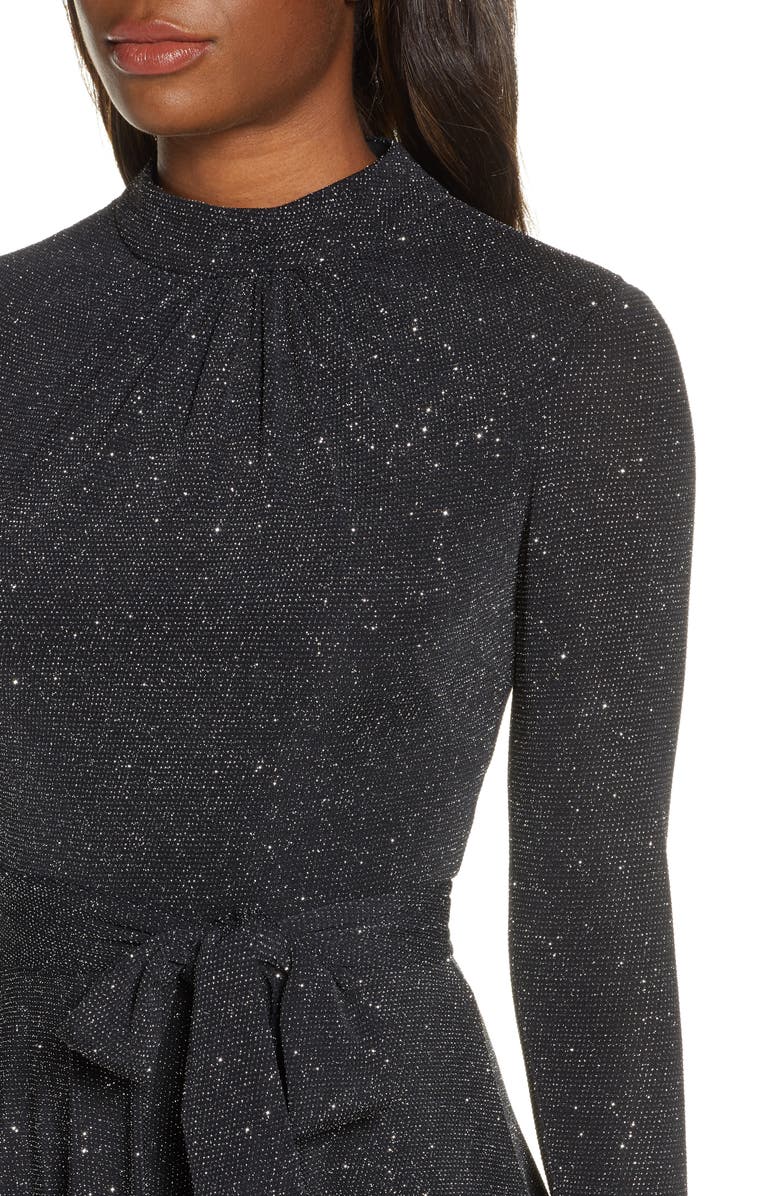 Eliza J Glitter Long Sleeve Mock Neck Dress, Alternate, color, 