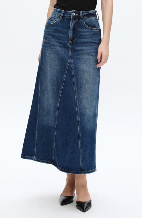 A-Line Denim Midi Skirt