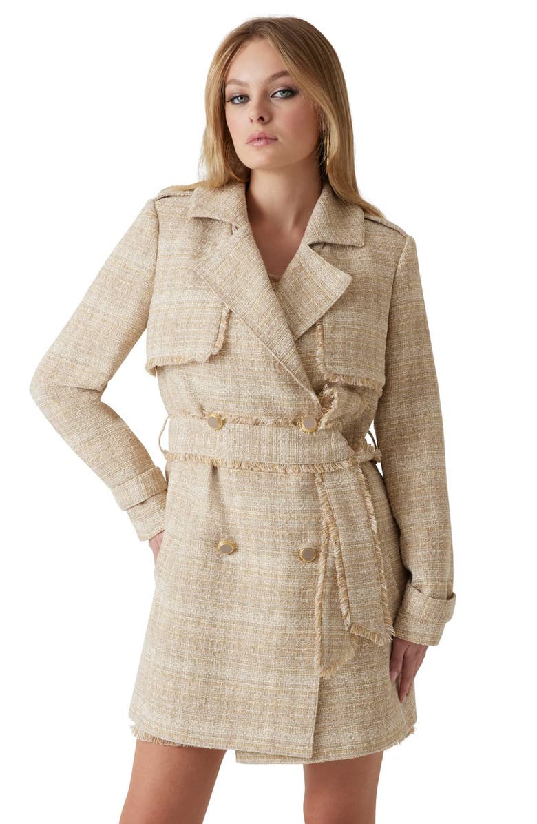 Marciano Mariah Cotton Blend Trench Coat, Alternate, color, Velvet Taupe Lux Tweed