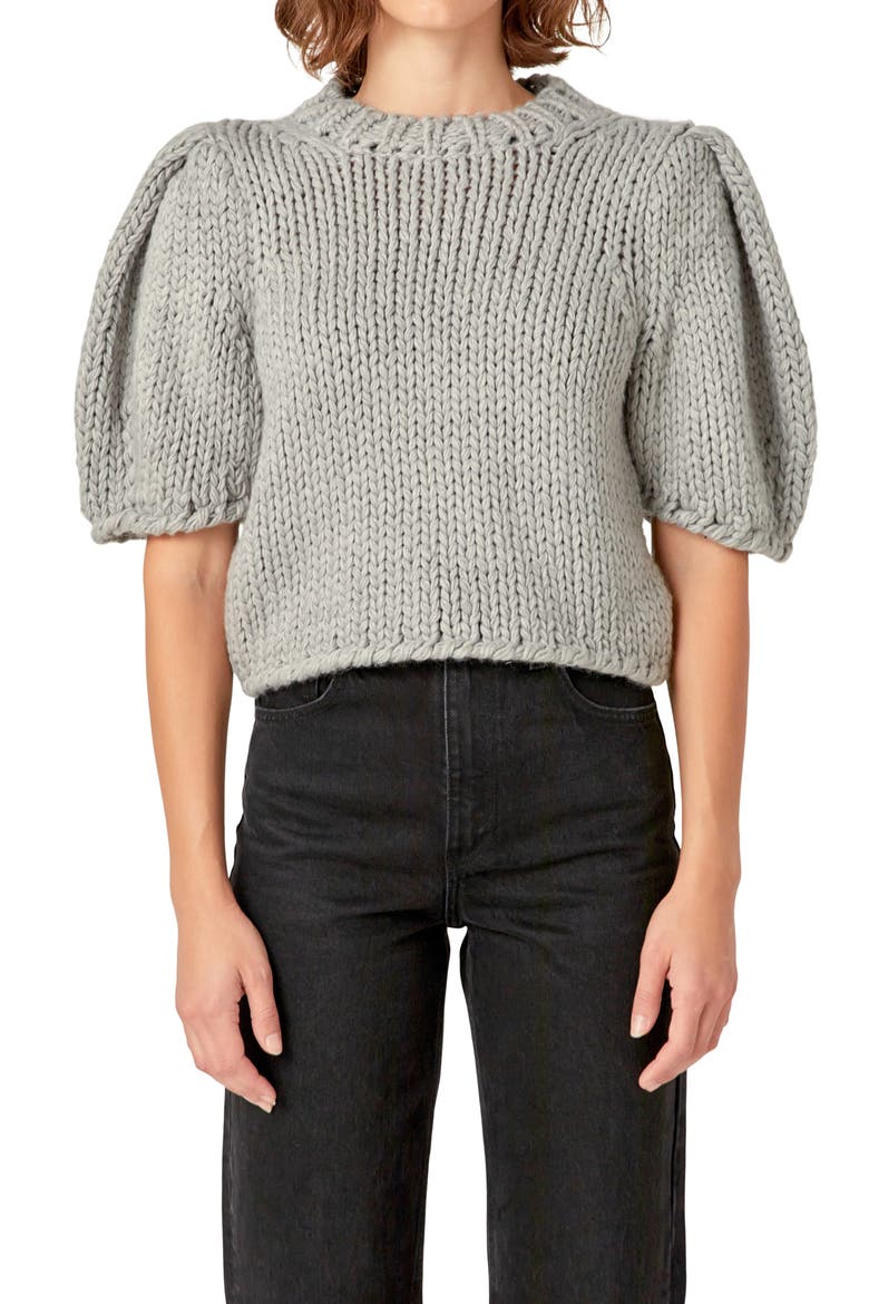 Puff Sleeve Knit Shirt, Alternate, color, HEATHER GREY