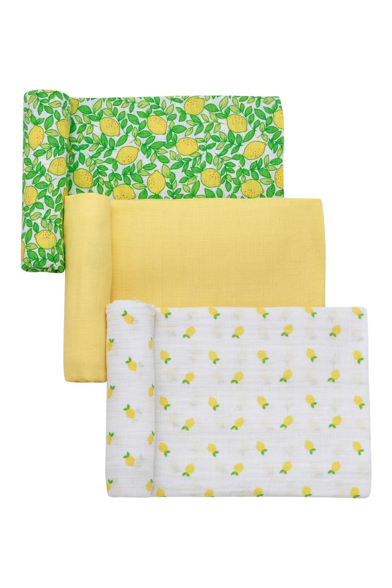 Lemon Print 3-Pack Assorted Swaddle Blanket Set, Main, color, YELLOW