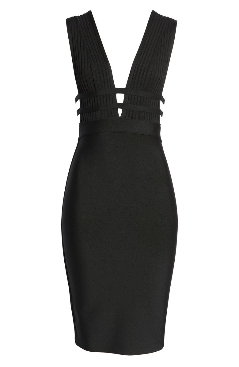 bebe Plunge Neck Bandage Dress, Alternate, color, Black