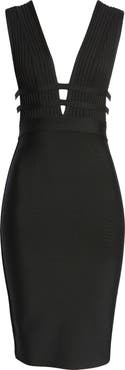 bebe Plunge Neck Bandage Dress