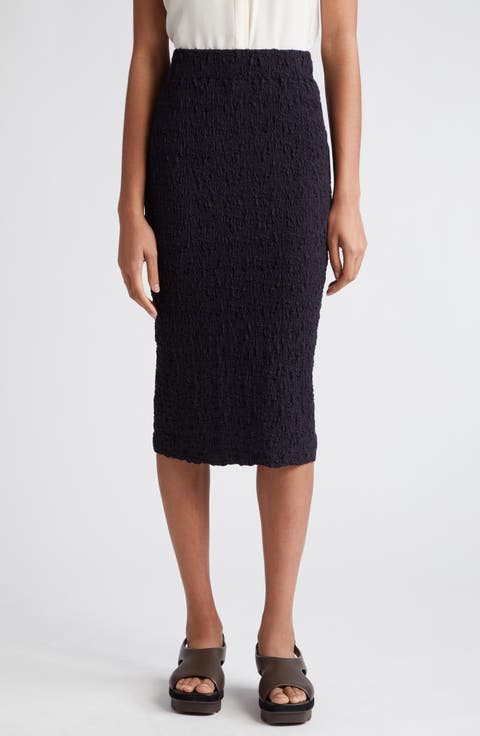 Smocked Cotton Blend Midi Skirt