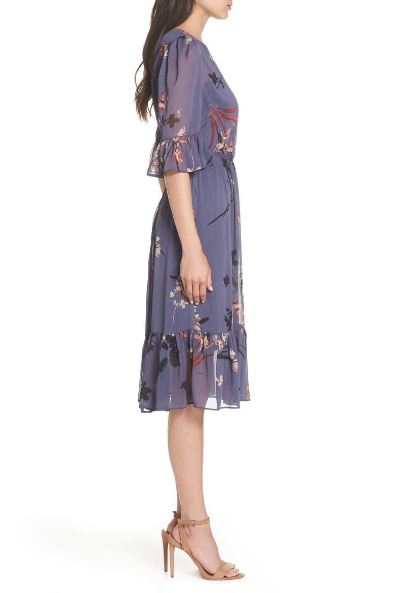 Floral Chiffon Midi Dress, Alternate, color, BLUE MULTI