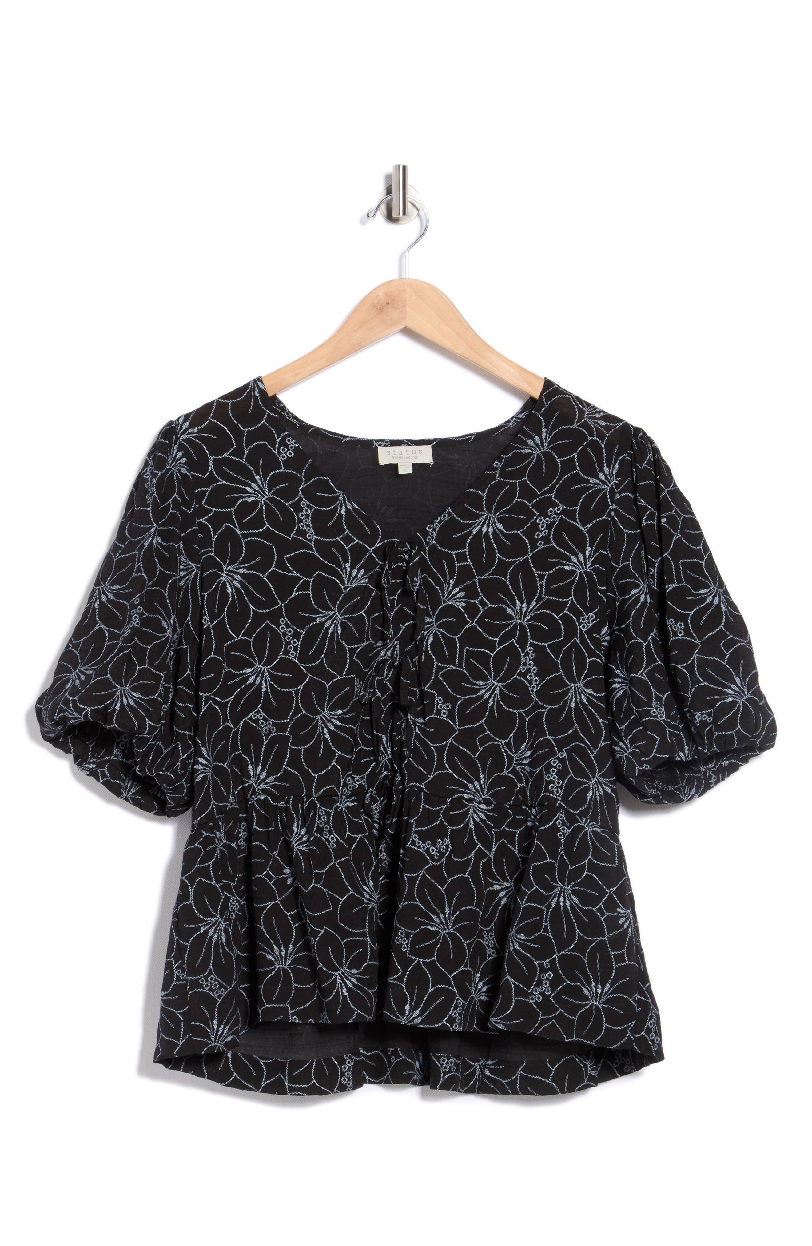 CHENAULT Print Tie Front Puff Sleeve Top