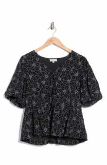 CHENAULT Print Tie Front Puff Sleeve Top