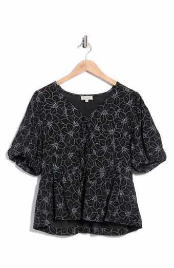 CHENAULT Print Tie Front Puff Sleeve Top