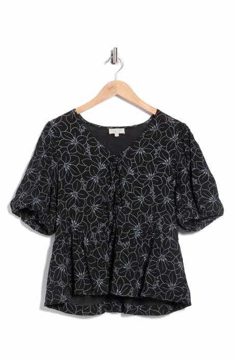 CHENAULT Print Tie Front Puff Sleeve Top