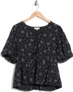 CHENAULT Print Tie Front Puff Sleeve Top