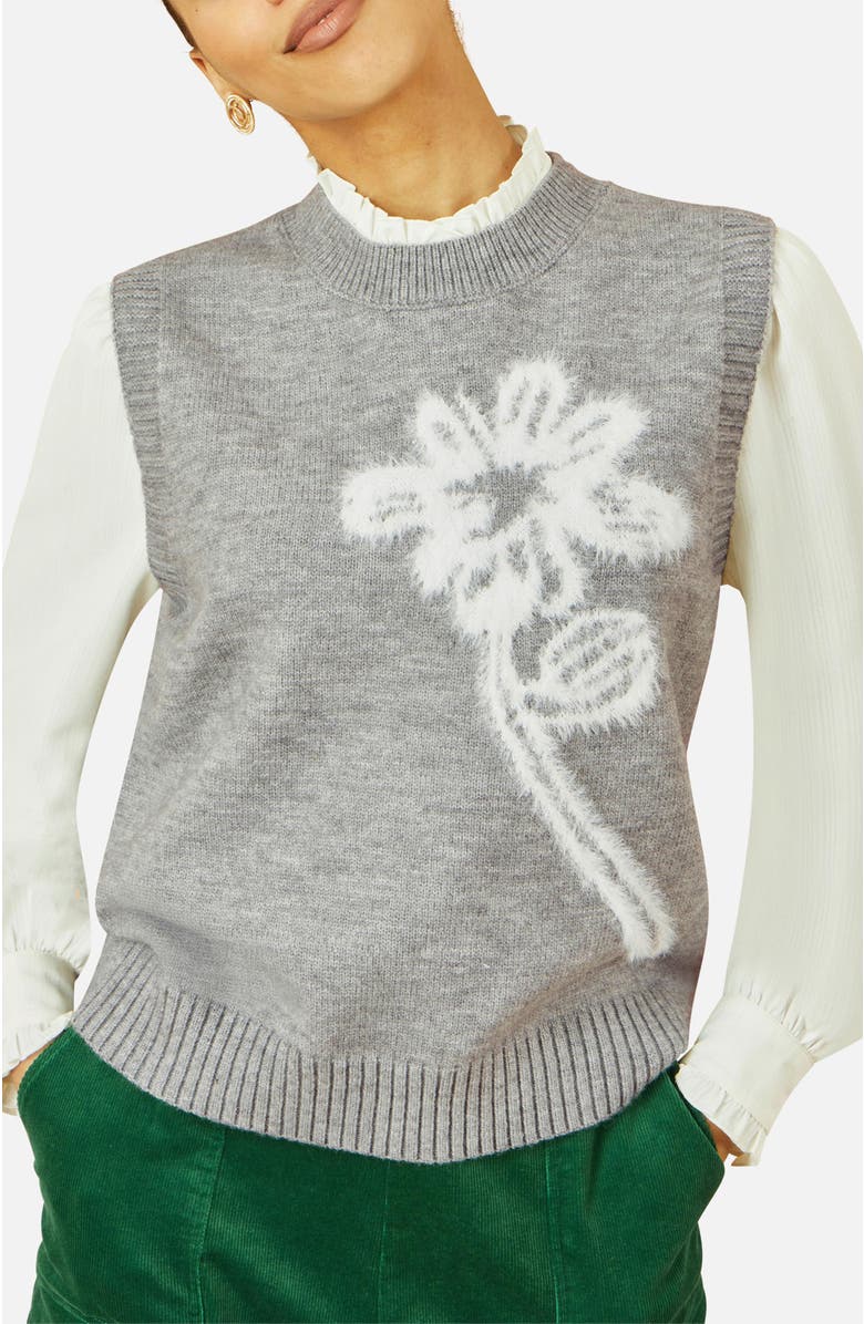 Yumi Knitted Flower Sleeveless Sweater Vest, Alternate, color, Grey