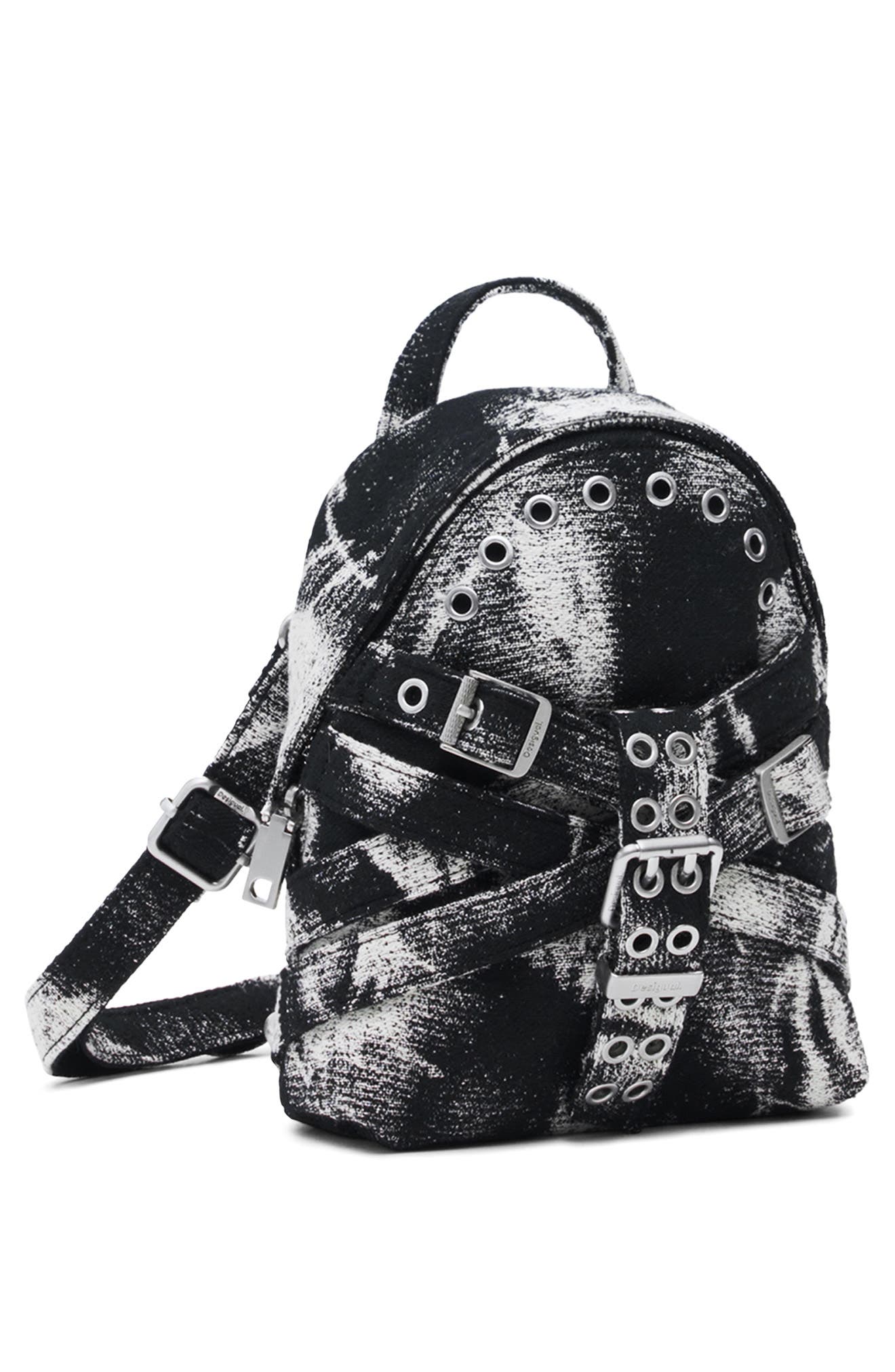 Distressed Mini Backpack, Alternate, color, BLACK